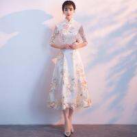 Cheongsam Dress รุ่นปรับปรุงลูกไม้ปกท้องบางชุดกลางความยาวที่จัดเลี้ยงชุดราตรีแขนยาวนักเรียนหญิงทุกวัน2023 New Pageant Dress/Evening Dress/Toasting Clothing Bride/Other