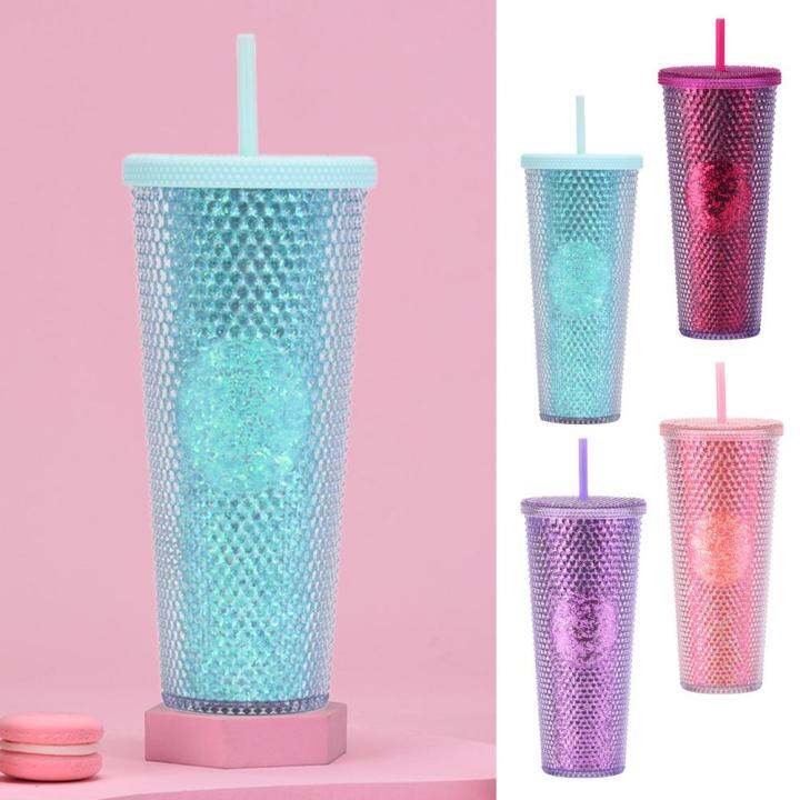 cute-barbie-pink-studded-tumbler-water-cup-water-bottle-plastic-double-cup-straw-m1g3