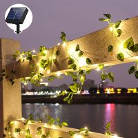 Solar Ivy String Lights LED Outdoor Artificial Vine Christmas Garland Fairy String Plant Lamp Maple Leaf Green Rattan String