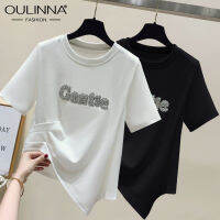 OULINNA เสื้อยืดผู้หญิงสีทึบใหม่สำหรับฤดูร้อน2023,เข้ารูปพอดีเสื้อสวมหัวแบบเย็บต่อกันแขนสั้นกระชับสัดส่วนลดวัย