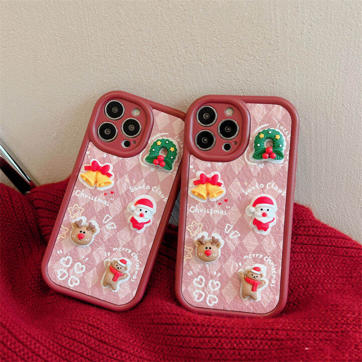 จีบ-christmas-sticker-กรณีโทรศัพท์สำหรับ-iphone14-stereo-gully-case-สำหรับ-iphone12promax-เคสโทรศัพท์สีชมพู-glitter-สำหรับ-iphone13-เคสซิลิโคนสีแดงสำหรับ-iphone11-เคสการ์ตูนคริสต์มาสสำหรับ-iphone14-pl