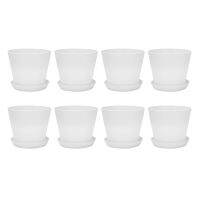 8X Plastic Plant Flower Pot Planter with Saucer Tray Round Gloss Home Garden Decor, White Upper Caliber, 17cm/6.69 Inch