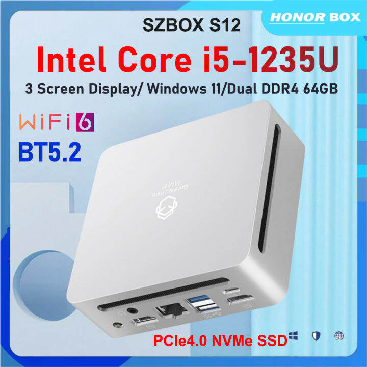 SZBOX S12 i51235U 10 Cores 12 Threads Windows Mini PC WiFi 6 BT5.2 Type C Dual HD DDR4 3200MHz