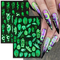 สติกเกอร์ติดเล็บ พร้อมส่งทุกวัน Halloween Nail Stickers เรืองแสงในที่มืด กันน้ำปลอดสารพิษ ไม่ต้องลอกน้ำ