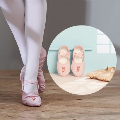 รองเท้าเต้นเด็กผู้หญิงบัลเล่ต์,รองเท้าบัลเล่ต์คุณภาพดีรองเท้าสำหรับเต้นทำจากหนังเส้นใยรองเท้าสำหรับเด็ก
