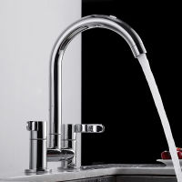 Modern Double Lever Sink Faucet Two Hole Mixing Faucet ss Bathroom Faucet Filter Kitchen Two Seat Elbow Faucet