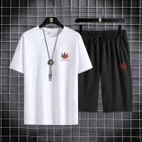 Lucky Friday Red Maple Leaf Cotton Short Sleeve Suit MenS Summer New Men S Korean Leisure Sports Short Sleeve Two-Piece Pack Men S Outdoor Fashion Casual Wear