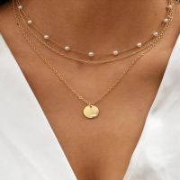 ●☏ Fashion Vintage Crystal Pearl Pendant Necklace Statement Clavicle Pearl Chain Layered Collar Necklace Trend Pendant Jewelry 2022