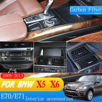 แผ่นคาร์บอนไฟเบอร์ตกแต่งภายในรถสำหรับ BMW X5 E70 E71 X6 2008 2009 2010 2011 2012 2013อุปกรณ์เสริมรถยนต์