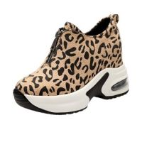 Women Sneakers Leopard Height Increasing Woman Vulcanized Shoes Thick Bottom Zipper Females Wedges Ladies Casual Shoes  New