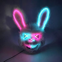 LED เรืองแสงคอสเพลย์ Bloody Rabbit ฮาโลวีนน่ากลัว Killer Bunny Headgear Carnival Masquerade Dance สยองขวัญเครื่องแต่งกาย Props