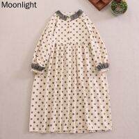 Mori Girl Polka Dot Long Dresses For Women New Autumn Japan Peter Pan Collar Cotton Long Sleeve Dress Lace Loose Casual Vestidos