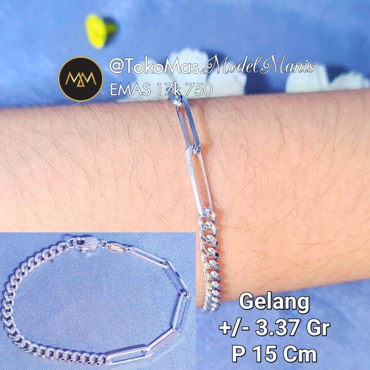 Gelang sisik naga paper clip emas rosegold putih 750 kadar 17k Lazada