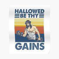 ☫⊙◕ Hallowed Be Thy Gains พระเยซูยิมโปสเตอร์วินเทจศิลปะสมัยใหม่ตกแต่งผนังประดับบ้านภาพฝาผนังภาพวาดตลกไม่มีกรอบ