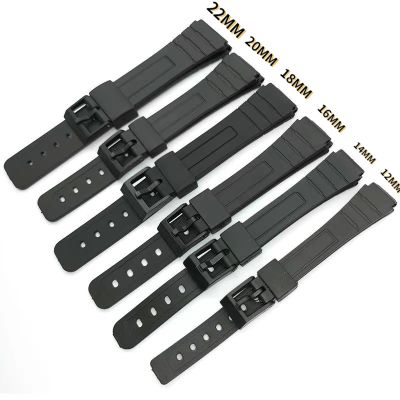 12 14 16 18 20 22mm Silicone Watch Strap for Casio W800H Black PU Resin Bracelet SGW400 F91W F84 F105/108/A158/168 AE1200/1300