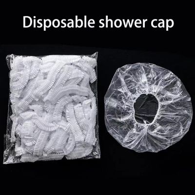 100PCS Disposable Shower Cap Transparent Waterproof Men and Women Bathroom Shower Cap Beauty Ho Disposable Bathroom Supplies