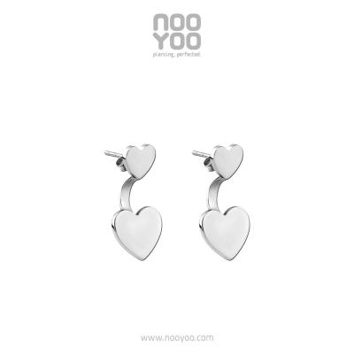 NooYoo ต่างหูสำหรับผิวแพ้ง่าย Double Heart Surgical Steel