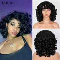 Short Hair Afro Curly Wig With Bangs For Black Women Cosplay Fluffy Glueless Mixed Brown Blonde Wigs Natural High Temperat Red