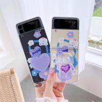 เคสโทรศัพท์แบบตั้งหมีการ์ตูนน่ารักสำหรับ Samsung Galaxy Z Z Flip 4 3ชิ้นปกแข็งสำหรับ Zflip3 Flip3ผิวนอกห่วงเคสมือถือรูปหัวใจความรัก