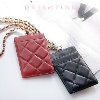 Sheepskin Female Access Card Holder Luxury Genuine Leather Chain Neck Women Card Sleeve Bag Quilted Lady Crossbody Badge Holder Card Holders
