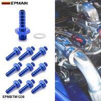 EPMAN 10PCS M12x1.5-3/8 quot; Barb Aluminum Fuel Oil Pump Inlet Straight Blue Anodized Hose Fitting Bare With Washer EPMBTM1238