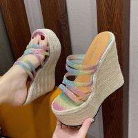 hot【DT】﹍◑☁  Ultra Wedge Heel Sandals 2023 Platform Toe Espadrille Mules Female Zapatos