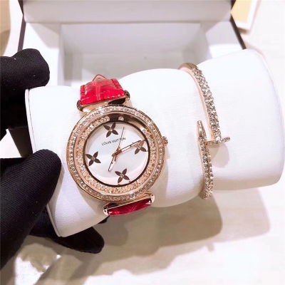 นาฬิกาเพชรผู้หญิงนาฬิกาข้อมือ2022ใหม่สุภาพสตรีนาฬิกาควอตซ์หนังสามขา ผู้หญิงนาฬิกาแฟชั่นนาฬิกานักเรียน