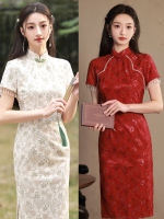 ฤดูใบไม้ผลิคอจีนชีฟอง Cheongsam เด็กสาวจีนลูกปัดพู่แขนสั้น Qipao ชุดราตรี