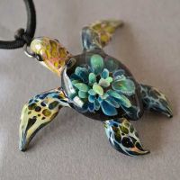 Glass Turtle Pendant Pendant Necklace Blown Glass Gift For Mom Girlfriend Ocean Decor Blue Pendant Jewelry For Her Collares