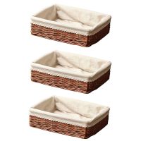 3X Handmade Wicker Storage Basket Bread Basket Fruit Basket for Home Kitchen Desk Candy Sundries Organizer