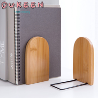 DUKEEN 1คู่ไม้ไผ่ธรรมชาติกล่องใส่ของตั้งโต๊ะ Office Home Bookends Book Ends Stand ชั้นวาง Bookrack