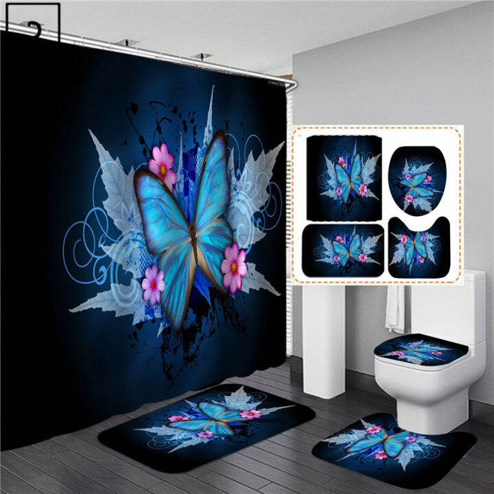 big-butterfly-beautiful-polyester-shower-curtain-134pcs-bathroom-waterproof-curtains-bath-mat-set-toilet-lid-cover-wc-supplies