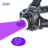 PRO UV LED สีม่วงไฟหน้าหมุนซูมไฟหน้าไฟฉายแบบชาร์จไฟหัวจับ Scorption ไฟฉาย