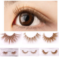 1คู่ขนตาปลอมขนตาสีน้ำตาลสีกากีขนตาปลอม3D Mink Hair Lash Extension ยาวธรรมชาติ Fluffy หนา Wispies Lash อุปกรณ์