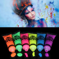 Hot 6สี Body Art Paint Neon Fluorescent Party เทศกาลฮาโลวีนคอสเพลย์แต่งหน้าเด็ก Face Paint UV Glow ภาพวาดเครื่องมือความงาม