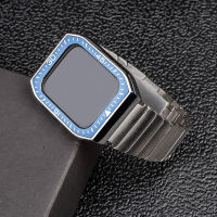 Luxury Metal Case+ Stainless Steel celet for Band Series 7 6 5 4 SE 45 41 44 40 Genuine Leather Strap