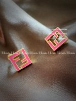 Correct Version new pink drop oil F letter square earring design earrings ins