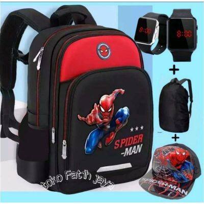 【hot sale】☞ C16 Boys Bags - Spiderman Childrens Bags - Boys School Bags - Boys Bags (BONUS JAMRAINCOVER Hat)