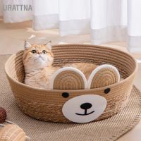 URATTNA หวายเชือกที่นอนแมว 4 ฤดู Universal น่ารัก Bear Model Kitten Sleeping Nest สำหรับอุปกรณ์สัตว์เลี้ยง