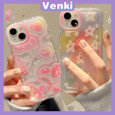 VENKI - Case For iPhone 14 Pro Max TPU Soft Jelly Airbag Clear Case Rainbow Stars And Hearts Camera Protection Shockproof For iPhone 14 13 12 11 Plus Pro Max 7 Plus X XR