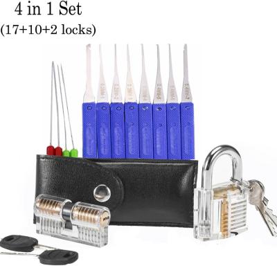 7pcs Transparent Locks with 17pcs LockPick Set,10pcs Broken Key Extractor Pick Tool Combination,Locksmith Supply Kit