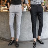 COD DSFGRTUTYIII Size 27-36 Men Ankle Length Pants Spring Summer Autumn Fashion Casual Slim Fit Stretch Long Business Suit Dress Pants Chinos Slacks Black Gray Blue