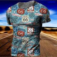 Route เสื้อยืดกีฬา66ฤดูร้อนเสื้อยืดลำลองสำหรับผู้ชาย,เสื้อยืดแฟชั่นแขนสั้นลำลอง