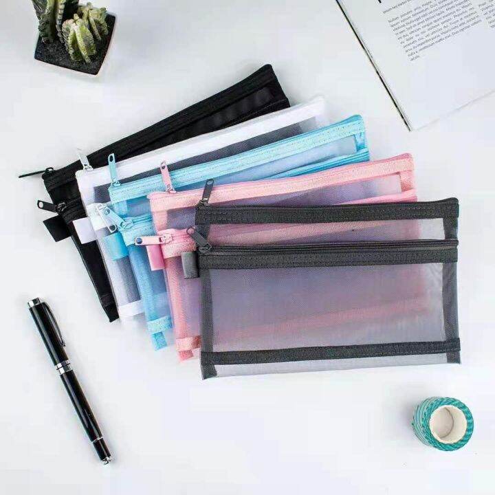 Transparent mesh pencil bag single and double layer large capacity