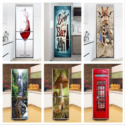 [24 Home Accessories] สติกเกอร์ห้องครัวบนตู้เย็นสติกเกอร์ไวน์3D ตู้เย็นวอลล์เปเปอร์เบียร์ตู้แช่แข็งฟิล์มไวนิลฝาครอบประตูรูปลอกภาพจิตรกรรมฝาผนังศิลปะ