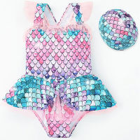 Mermaid Little Princess Swimsuit Baby Girls Swimwear Girls With Hat Children Swimwear Kids Beach Wear Bathing Suit