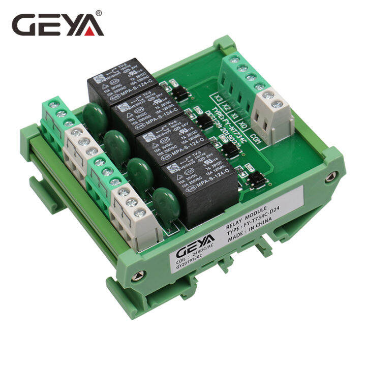 จัดส่งฟรี-geya-4ช่องโมดูลรีเลย์1-spdt-din-rail-mount-12v-24v-dcac-อินเทอร์เฟซโมดูลรีเลย์สำหรับ-plc-230va-c-5vdcs