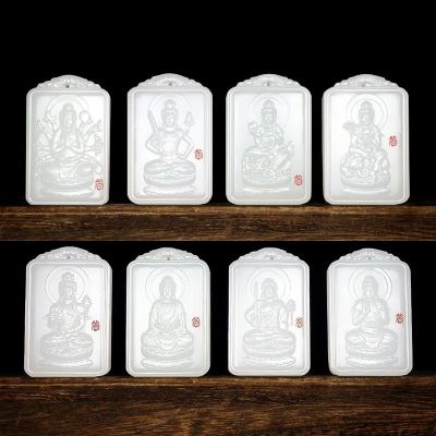 Mutton white Hotan Jade 12 zodiac life Buddha eight patron gods pendant jade token lovers general pendant neckwear A8LJ