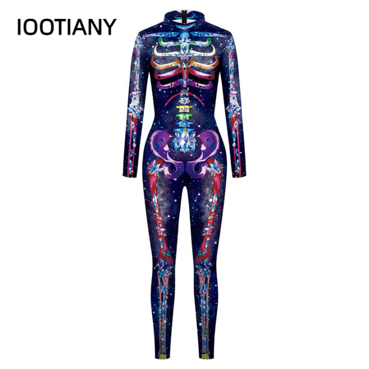 iootiany-7สี3d-กะโหลกโครงกระดูกพิมพ์บอดี้สูทฮาโลวีนเครื่องแต่งกายสำหรับผู้หญิงชุดแฟนซีชุดเสื้อผ้าผู้ใหญ่สูท-s-xl