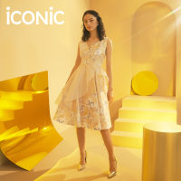 iCONiC AFFLUENT DRESS #4585 ชุดเดรส ผ้าไหม แขนกุด พิมพ์ลาย กังหัน มงคล ตกแต่ง ระบาย หรูหรา เสื้อผ้าผู้หญิง ชุดออกงาน ชุดราตรี